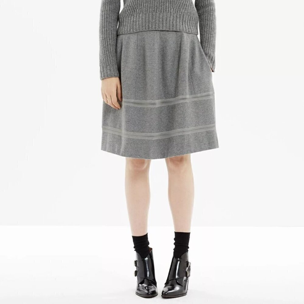MADEWELL Heather Gray Structured Wool TURNOUT SKIRT 2 Mesh Inset Full Flare